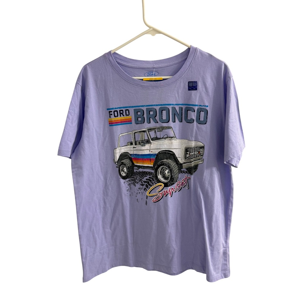 Ford Bronco Sunset Graphic Tee Purple Lavender Cotton T-Shirt Womens Medium NEW